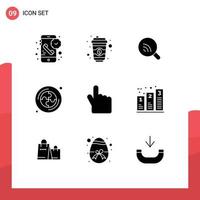 Pictogram Set of 9 Simple Solid Glyphs of hand finger search puzzle cd Editable Vector Design Elements