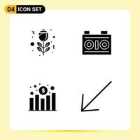 Solid Glyph Pack of 4 Universal Symbols of flower profit camera photography arrow Editable Vector Design Elements