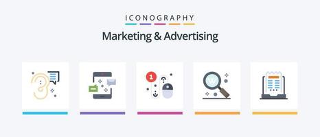 paquete de iconos de 5 planos de marketing y publicidad que incluye búsqueda. llave. marketing. pago por clic. hacer clic. diseño de iconos creativos vector