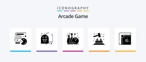 Arcade Glyph 5 Icon Pack Including game. air hockey. bowling pine. play. whack a mole. Creative Icons Design vector