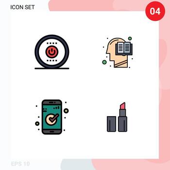 Pictogram Set of 4 Simple Filledline Flat Colors of computing app power head essential Editable Vector Design Elements