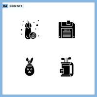 conjunto de 4 glifos sólidos vectoriales en cuadrícula para bolsa de berenjena equipo de robbit disquete elementos de diseño vectorial editables vector