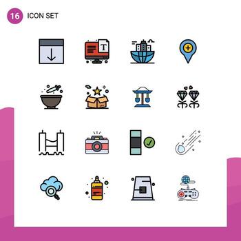 16 Thematic Vector Flat Color Filled Lines and Editable Symbols of pin map font location global Editable Creative Vector Design Elements