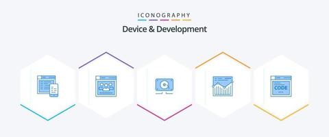 Device And Development 25 Blue icon pack including internet . report. music . website. analysis vector