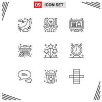 Group of 9 Modern Outlines Set for firework shopping document plus online shopping Editable Vector Design Elements