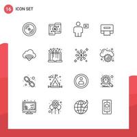 Pictogram Set of 16 Simple Outlines of cloud paper phone cleaning playback Editable Vector Design Elements