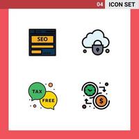 Editable Vector Line Pack of 4 Simple Filledline Flat Colors of website security hosting internet finance Editable Vector Design Elements