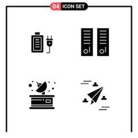 Solid Glyph Pack of 4 Universal Symbols of battery communication education lockers room parabolic Editable Vector Design Elements