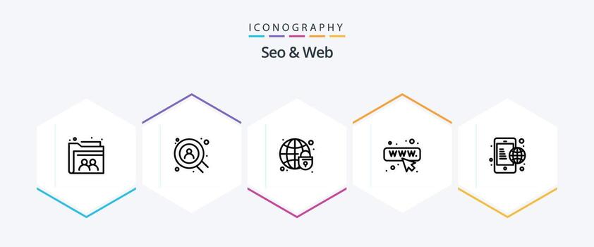 paquete de iconos de 25 líneas seo y web que incluye internet. comunicación. globo. negocio. web vector