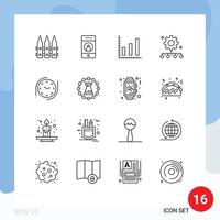 16 Universal Outlines Set for Web and Mobile Applications clock work management phone team performance authority responsibility Editable Vector Design Elements