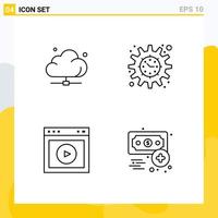 4 User Interface Line Pack of modern Signs and Symbols of cloud play server project ux Editable Vector Design Elements