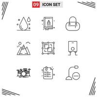 9 Universal Outlines Set for Web and Mobile Applications heater point fashion intersect divide Editable Vector Design Elements