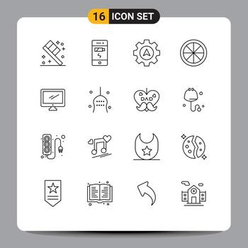 Editable Vector Line Pack of 16 Simple Outlines of pc device cursor monitor orange Editable Vector Design Elements
