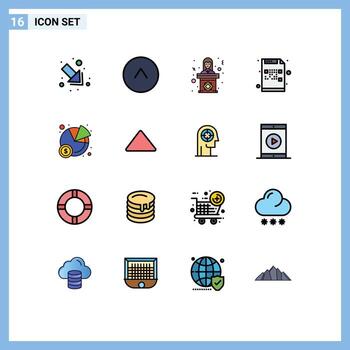 conjunto moderno de 16 líneas llenas de color plano pictografía de gráfico de estadísticas correo de tribuna elementos de diseño de vectores creativos editables encriptados
