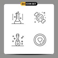 Mobile Interface Line Set of 4 Pictograms of chemical flask audio lab glassware dessert music Editable Vector Design Elements