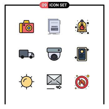 Set of 9 Modern UI Icons Symbols Signs for camera transport bug logistics security Editable Vector Design Elements