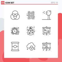 Modern Set of 9 Outlines and symbols such as christmas bag birds watch stop Editable Vector Design Elements