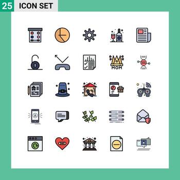 25 Thematic Vector Filled line Flat Colors and Editable Symbols of unlocked text setting sheet glass Editable Vector Design Elements