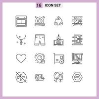 Set of 16 Modern UI Icons Symbols Signs for decoration flag internet moon organization Editable Vector Design Elements