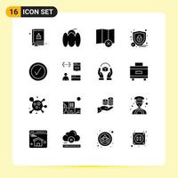 Set of 16 Vector Solid Glyphs on Grid for coding tick delete good shield Editable Vector Design Elements