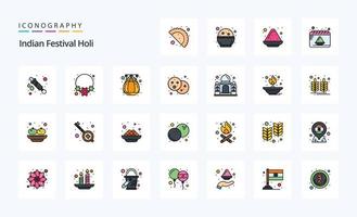 25 Holi Line Filled Style icon pack vector