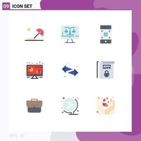 Modern Set of 9 Flat Colors Pictograph of arrows monitor camera computer analytic Editable Vector Design Elements