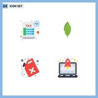 Group of 4 Flat Icons Signs and Symbols for reminder pollution tax return write laptop Editable Vector Design Elements