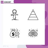 Pack of 4 creative Filledline Flat Colors of baby cash nipple pyramid gear Editable Vector Design Elements