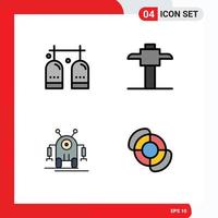 Mobile Interface Filledline Flat Color Set of 4 Pictograms of activities robot gas pick beach Editable Vector Design Elements