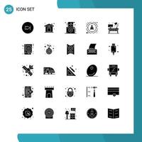 Set of 25 Vector Solid Glyphs on Grid for home people camera network link Editable Vector Design Elements