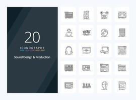 20 Sound Design And Sound Production Outline icon for presentation vector