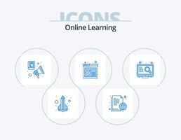 Online Learning Blue Icon Pack 5 Icon Design. education. result. literature. computer. online vector