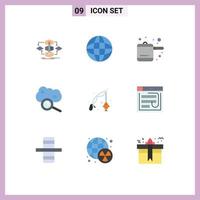 9 Thematic Vector Flat Colors and Editable Symbols of fishing internet cloud education cloud search cloud magnifying Editable Vector Design Elements