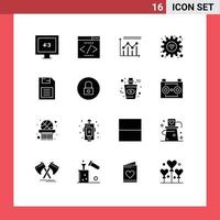 User Interface Pack of 16 Basic Solid Glyphs of memory chip wifi chart settings gear Editable Vector Design Elements