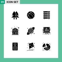 Pictogram Set of 9 Simple Solid Glyphs of circular home sport building storage Editable Vector Design Elements