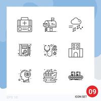 Modern Set of 9 Outlines and symbols such as health woman cloud profile thunder Editable Vector Design Elements