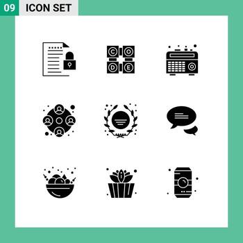 9 Universal Solid Glyphs Set for Web and Mobile Applications badge work education users people Editable Vector Design Elements