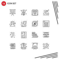 Outline Pack of 16 Universal Symbols of beauty water man hose rocket Editable Vector Design Elements