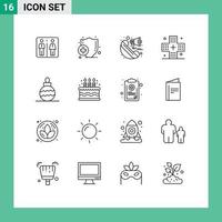 Pictogram Set of 16 Simple Outlines of toy medicine call health fitness Editable Vector Design Elements