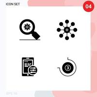 Set of 4 Modern UI Icons Symbols Signs for research mobile setting cell count down Editable Vector Design Elements