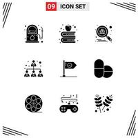 Set of 9 Modern UI Icons Symbols Signs for flag achieve scan success hierarchy Editable Vector Design Elements