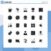 Modern Set of 25 Solid Glyphs and symbols such as day and night work sun office computing Editable Vector Design Elements