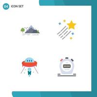 Pictogram Set of 4 Simple Flat Icons of hill alien mountain comet ufo Editable Vector Design Elements