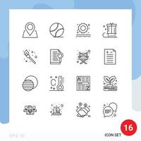 Set of 16 Vector Outlines on Grid for match camping sun present gift Editable Vector Design Elements