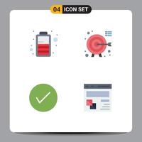 4 Flat Icon concept for Websites Mobile and Apps battery check darts focus tick Editable Vector Design Elements