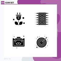 Mobile Interface Solid Glyph Set of 4 Pictograms of plug briefcase science chip office Editable Vector Design Elements