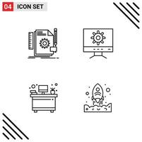 Set of 4 Vector Filledline Flat Colors on Grid for creative interior feedback setting launching Editable Vector Design Elements