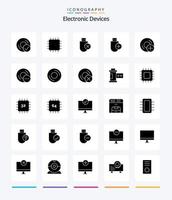 Paquete de iconos de 25 glifos negros sólidos de dispositivos creativos, como dispositivos. agregar. artilugio. vara. hardware vector