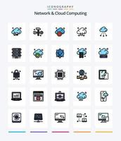 Creative Network And Cloud Computing 25 Line FIlled icon pack  Such As network. computing. cloud. technology. connection vector