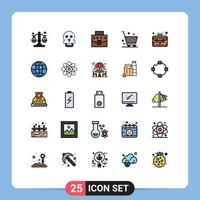 Universal Icon Symbols Group of 25 Modern Filled line Flat Colors of suitcase business bag shopping delete Editable Vector Design Elements